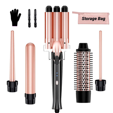 5 in 1 Hair Curlers Set – Interchangeable Barrels & Curling Brush | Frizz-Free, Salon-Quality Curls at Home